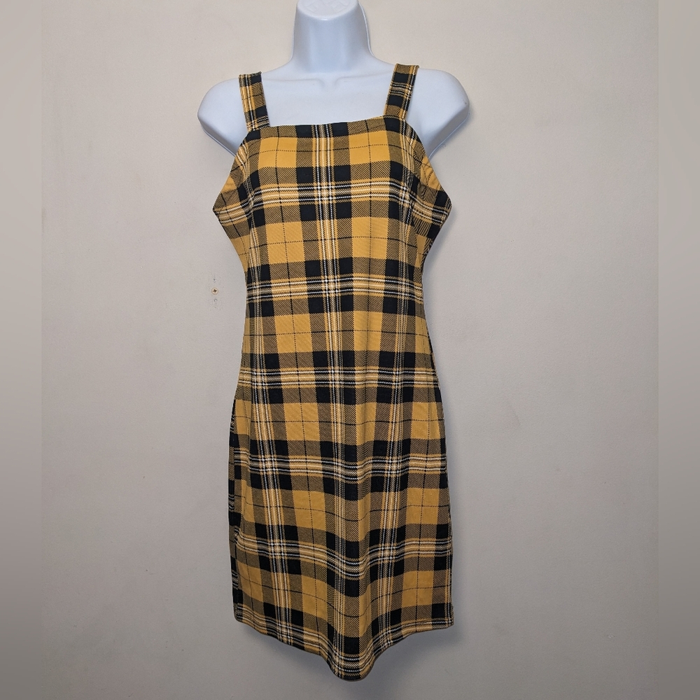 Plaid Yellow and Black Mini Dress M